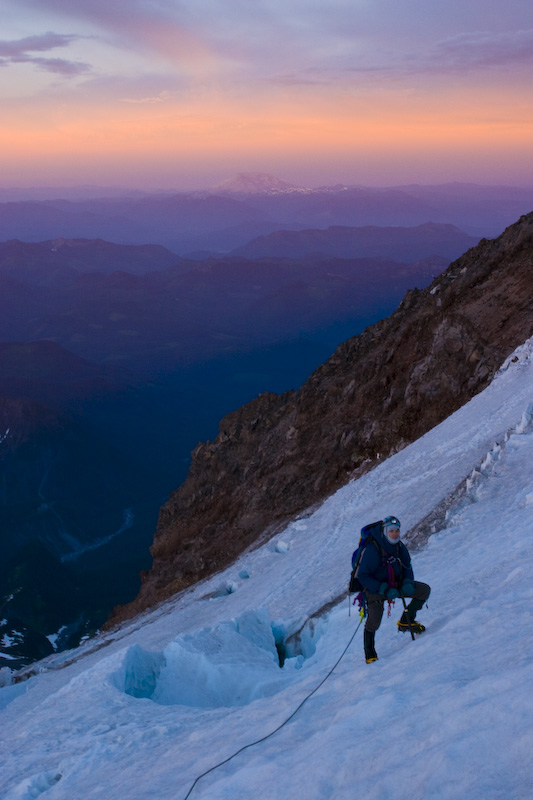 Climber And Mount Saint Helens At Sunrise